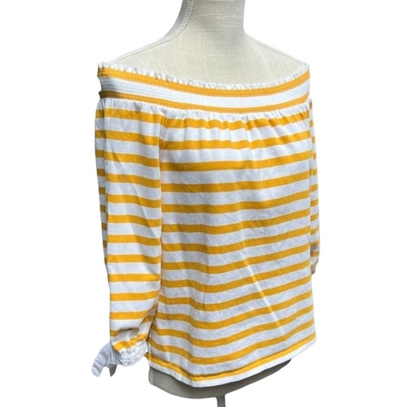 J. Crew Yellow and White Striped Off-Shoulder Blouse - Picture 5 of 12